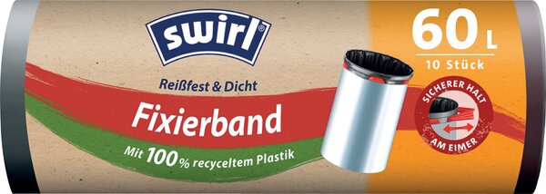 swirl Mülleimerbeutel, mit Fixierba nd, schwarz, 60 Liter (9509627)