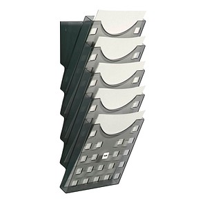 HELIT Wand-Prospekthalter-Set, DIN A4 hoch, grau-transparent bestehend aus 5 Pr