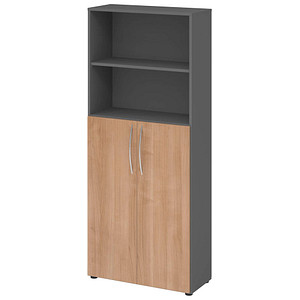 HAMMERBACHER Regalschrank 4770, V4770/G/N/BM grafit, nussbaum 3 Fachböden 80,0 x 34,6 x 188,0 cm