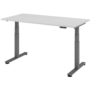 HAMMERBACHER XDSM16 elektrisch höhenverstellbarer Schreibtisch lichtgrau rechteckig, T-Fuß-Gestell grau 160,0 x 80,0 cm