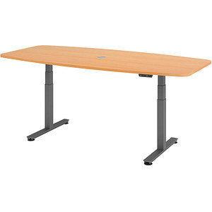 HAMMERBACHER Konferenztisch XDSM22 buche Tonnenform, T-Fuß-Gestell grau, 220,0 x 103,0 x 62,0 - 127,0 cm