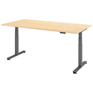 HAMMERBACHER XDSM2E elektrisch höhenverstellbarer Schreibtisch ahorn rechteckig, T-Fuß-Gestell grau 200,0 x 100,0 cm