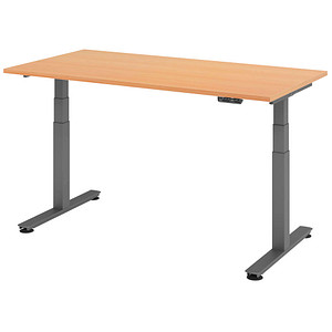 HAMMERBACHER XDSM16 elektrisch höhenverstellbarer Schreibtisch buche rechteckig, T-Fuß-Gestell grau 160,0 x 80,0 cm