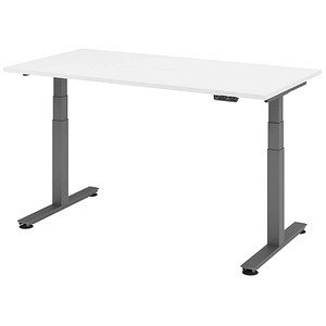 HAMMERBACHER XDSM16 elektrisch höhenverstellbarer Schreibtisch weiß rechteckig, T-Fuß-Gestell grau 160,0 x 80,0 cm