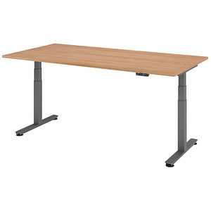 HAMMERBACHER XDSM2E elektrisch höhenverstellbarer Schreibtisch nussbaum rechteckig, T-Fuß-Gestell grau 200,0 x 100,0 cm