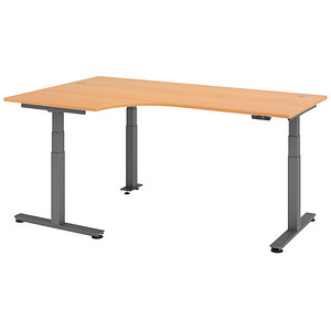 HAMMERBACHER VXDSM82 elektrisch höhenverstellbarer Schreibtisch buche L-Form, T-Fuß-Gestell grau 200,0 x 120,0 cm