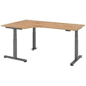 HAMMERBACHER VXDSM82 elektrisch höhenverstellbarer Schreibtisch asteiche L-Form, T-Fuß-Gestell grau 200,0 x 120,0 cm