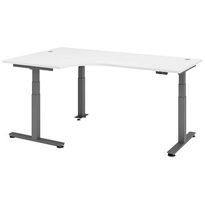 HAMMERBACHER VXDSM82 elektrisch höhenverstellbarer Schreibtisch weiß L-Form, T-Fuß-Gestell grau 200,0 x 120,0 cm