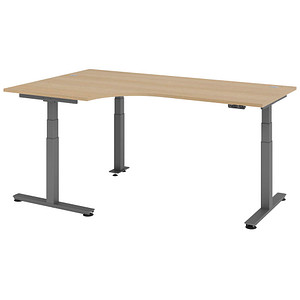 HAMMERBACHER VXDSM82 elektrisch höhenverstellbarer Schreibtisch eiche L-Form, T-Fuß-Gestell grau 200,0 x 120,0 cm