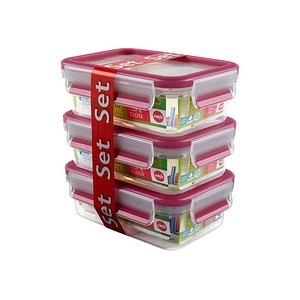 3 emsa Frischhaltedosen CLIP & CLOSE 5,8 cm hoch transparent 3x 0,55 l
