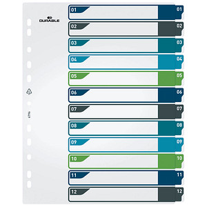 DURABLE Kunststoff-Register, Zahlen, A4+, 12-teilig, 1 - 12