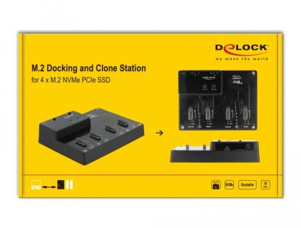 DELOCK M.2 Dockingstation für 4 x M.2 NVMe PCIe SSD mit Klon Funktion