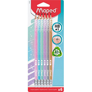 maped Black Peps Bleistifte HB farbsortiert und Glitzer mit Radierer 6 St.