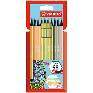 STABILO Fasermaler Pen 68, 10er Kartonetui neue Farben