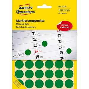 ZWECKFORM AVERY Markierungspunkte, Durchmesser 18 mm, grün Inhalt: 1056 Etikett