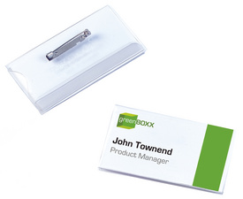 DURABLE Namensschild, mit Plattennadel, 75 x 40 mm aus transparentem Kunststoff