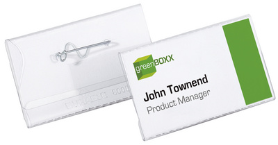 DURABLE Namensschild, mit Wellennadel, 90 x 54 mm transparent, aus Kunststoff, 