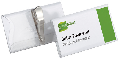 DURABLE Namensschild, mit Krokoklemme, 90 x 54 mm trnapsarent, aus Hartfolie, i