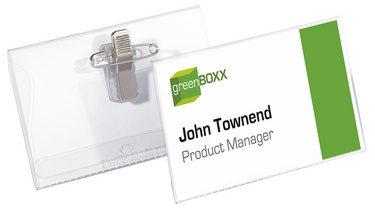 DURABLE Namensschild, mit Kombiklemme, 40 x 75 mm transparent, aus Hart-PVC, mi