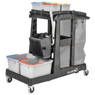 Reinigungswagen "EcoMatic EM 3A", anthrazit | 2 x 17 Liter inklusive 120 Liter Abfalleinheit, 4 x 5 Liter Oberflächeneimer, Universalpresse