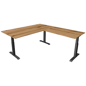 Kerkmann Move 4 elektrisch höhenverstellbarer Schreibtisch eiche rechteckig, T-Fuß-Gestell grau 200,0 x 220,0 cm