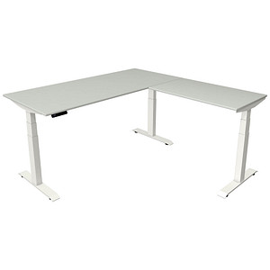 Kerkmann Move 4 elektrisch höhenverstellbarer Schreibtisch lichtgrau rechteckig, T-Fuß-Gestell weiß 180,0 x 180,0 cm