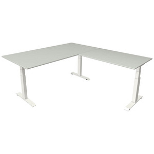 Kerkmann Move 4 elektrisch höhenverstellbarer Schreibtisch lichtgrau rechteckig, T-Fuß-Gestell weiß 200,0 x 220,0 cm