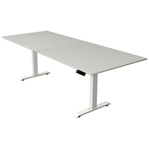 Kerkmann Move 4 elektrisch höhenverstellbarer Schreibtisch lichtgrau rechteckig, T-Fuß-Gestell weiß 250,0 x 100,0 cm