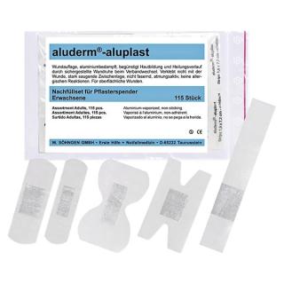 Nachfüllset für Pflasterspender aluderm Erwachsene | 115 Teile aluderm-aluplast Wundpflaster in 5 verschiedenen Abmessungen und Zuschnitten