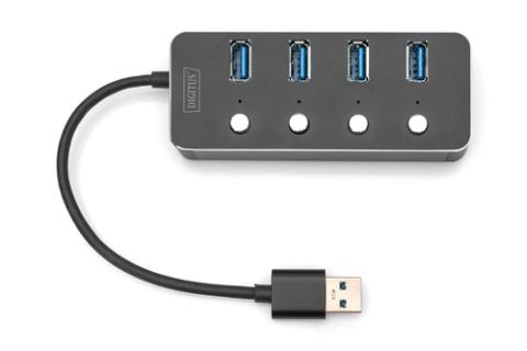 DIGITUS USB 3.0 Hub, 4-Port, schaltbar, Aluminium Gehäuse