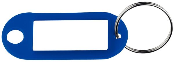 Schlüsselanhänger, dunkelblau mit beschriftbaren Etiketten
