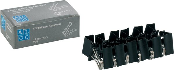 Foldbackklammern, schwarz, vernickelt 15mm lang