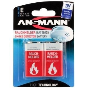 ANSMANN Alkaline Batterie für Rauchmelder, 9V E-Block, 2er Pack (1515-0006)