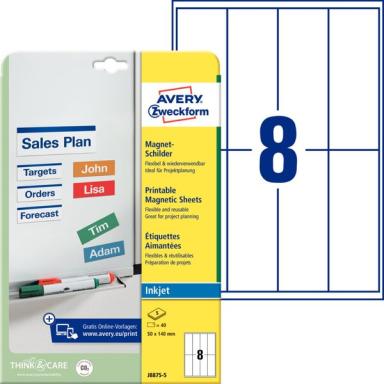 AVERY Magnet Schilder für Inkjet 50x140mm microp. Ink 5 Boegen DIN A4 spezialbe