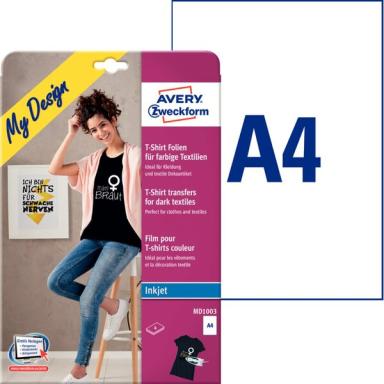 AVERY T-SHIRT TRANSFERFOLIE 5 BLATT dunkel Textilfolie für farbige Textilien 4 