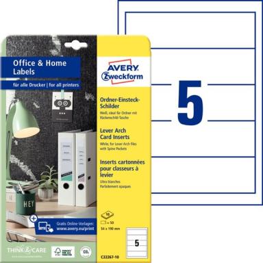 AVERY ZWECKFORM 10 Einsteck-Rueckenschilder weiß fuer 5.0 cm (C32267-10)