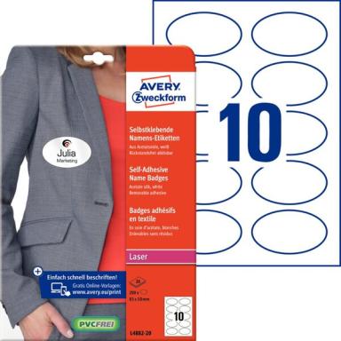 AVERY ZWECKFORM 200 Namensetiketten L4882-20 weiß 85,0 x 50,0 mm (L4882-20)