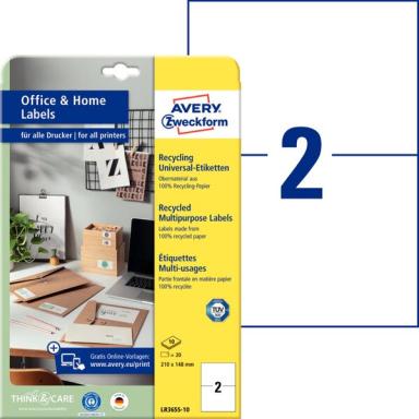 AVERY ZWECKFORM 20 Etiketten LR3655-10 weiß 210.0 x 148.0 mm (LR3655-10)