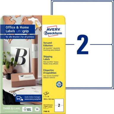 AVERY ZWECKFORM 20 Versandetiketten 7168-10 weiß 199.6 x 143.5 mm (7168-10)