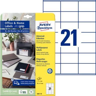 AVERY ZWECKFORM 210 Etiketten 3481-10 weiß 70,0 x 41,0 mm (3481-10)