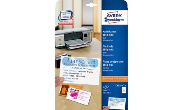 AVERY Zweckform Inkjet/Laser Kartei karte, 105 x 70 mm, weiß (72032254)