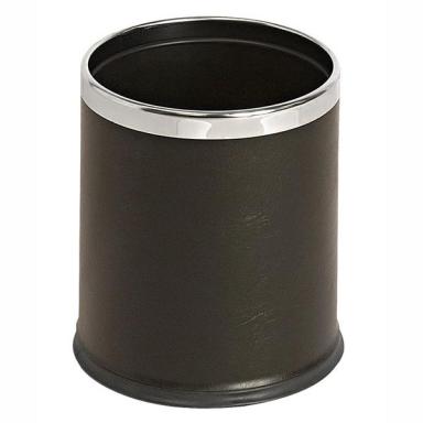 Abfallbehälter, Treteimer doppelwandig, Lederoptik, 10 Liter | schwarz/chrom Rand aus mattem Edelstahl