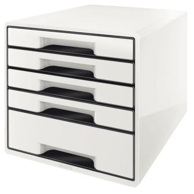 Ablagebox Cube 5 Schubladen, weiß, mit Auszugstopp und transparentem