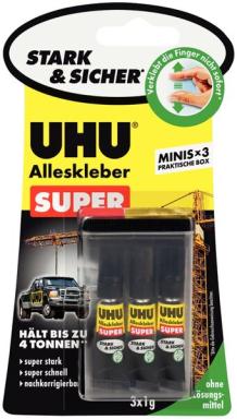 Alleskleber UHU Super Minis 3x1g super stark, super schnell
