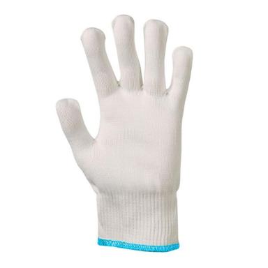 Arbeitsschutzhandschuh/Strickhandschuhe Kategorie II, mittlere Schnittfestigkeit | Größe  8 blauer Rand außen Polyamidseide hochfest, innen Polyamidseide texturiert, EN388:2003 Mechanische Risiken: 31XX 