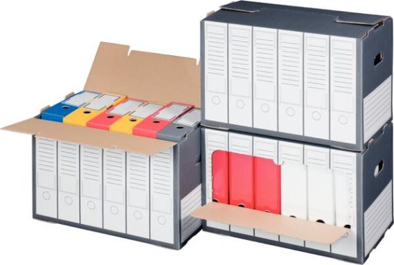 Archivbox für Ordner, grau, mit perforiertem Frontdeckel zum öffnen