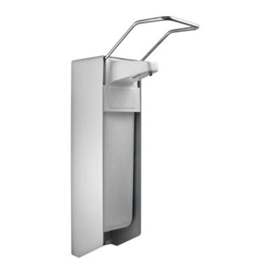 Armhebelspender für 1000-ml-Flaschen, Aluminium/Kunststoff, weiß/silber Kunststoffpumpe, mit langem Armhebel, für Desinfektionsmittel, Gel, Flüssigseife, dünnflüssige Lotion