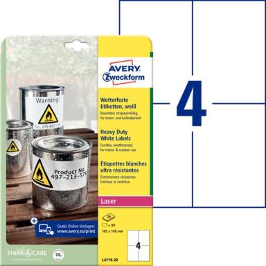 Avery Papier - Folien - Etiketten Weiß Selbstklebendes Druckeretikett (L4719-20)
