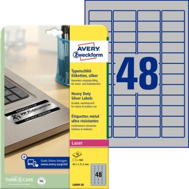 Avery Zweckform Typenschild-Etiketten L6009-20, 45,7 x 21,2 mm, 960 Etiketten, 