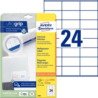Avery Zweckform Universal-Etiketten 3490, 70 x 36 mm, 600 Etiketten, weiß